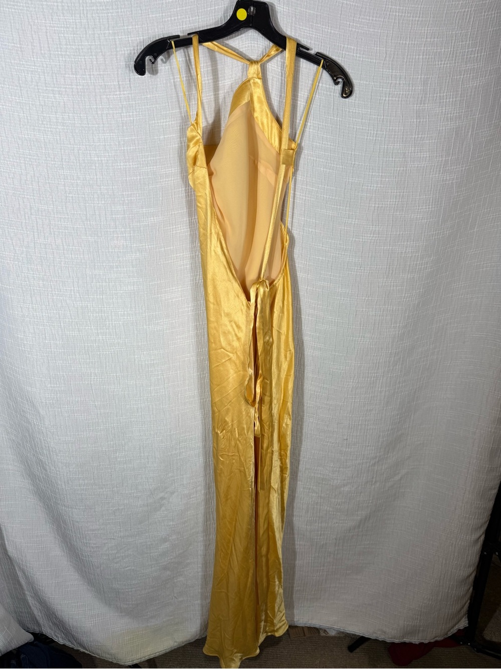 One-Shoulder Satin Gown in Champagne Yellow - Picture 10 of 12